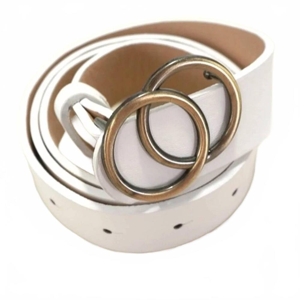 NEW JOSSLYN BY WALL TO WALL women's double o buckle vegan leather belt in off wh